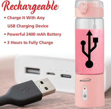 Load image into Gallery viewer, BRENTWOOD RJB-100PK Portable Battery-Operated USB-Chargeable Glass Blender, 17 oz, Pink

