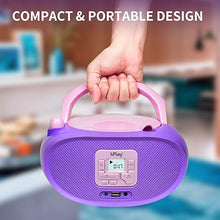 Load image into Gallery viewer, hPlay Gummy GC04B Portable CD Player Boombox with Digital Tunning FM Stereo Radio Kids CD Player Bluetooth USB LCD Display, Front Aux-in Port &amp; Headphone Jack, Supported AC or Battery Powered- Violet
