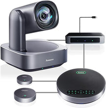 Load image into Gallery viewer, Tenveo VLGroup All-in-One 4K PTZ Conference Camera with Bluetooth Speakerphone System 2 Expansion mics 12X Optical Zoom Wide View Angle Lens Works with Zoom Skype Teams for Large Room Remote Meeting
