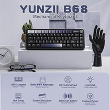 Load image into Gallery viewer, YUNZII B68 Wireless Mechanical Keyboard,Tri-Mode BT5.0/2.4GHz/USB-C Hot Swappable Gasket Creamy Keyboard, RGB Backlit NKRO, Cute Keyboard for Win/Mac (Black, Milk V2 Switch)
