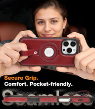 Load image into Gallery viewer, Capture Grip Loop Magnetic Stand for iPhone 16 Pro Case with Screen Protector, Protective iPhone 16 Pro Case Leather, Compatible with MagSafe, Built-in Kickstand,for Men Women, Burgundy
