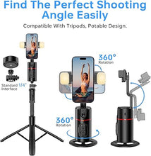 Load image into Gallery viewer, Auto Face Tracking Tripod 360° Rotation Phone Stand, No App, Face Body Phone Camera Stand with Remote and Gesture Control, Rechargeable Smart Shooting Stand with Light (Regular Edition)
