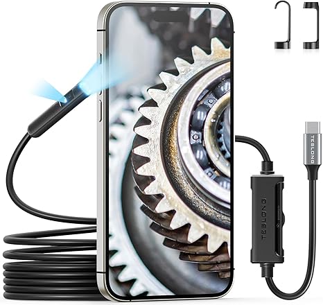 Dual Lens Endoscope Camera with Light, Teslong USB-C Borescope Inspection Camera with 8+1 LED Lights, Flexible Waterproof Fiber Optic Camera Snake Scope Compatible with iPhone 15, Android Phone(10FT)