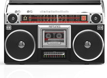 Load image into Gallery viewer, Riptunes Boombox Radio Cassette Player Recorder, AM/FM -SW1/SW2 Radio, Wireless Streaming, USB/Micro SD Slots, Aux in, Headphone Jack, Classic 80s Style Retro, Black
