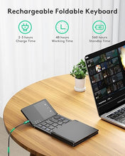 Load image into Gallery viewer, Samsers Foldable Bluetooth Keyboard with Touchpad - Portable Wireless Keyboard with Holder, Rechargeable Full Size Ultra Slim Pocket Folding Keyboard for Android Windows iOS Tablet &amp; Laptop - Black
