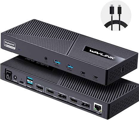 WAVLINK Displaylink Docking Station 3 Monitors with 130W Power Delivery, 10Gbps USB for MacBook M1/M2/M3/Windows, USB-C(3 HDMI, 2 DisplayPort, 2 USB-C, 4 USB3.1, Ethernet, Audio)