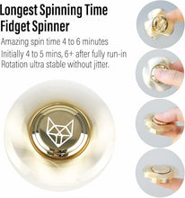 Load image into Gallery viewer, FREELOVE Metal Fidget Spinner, Stainless Steel Heavy, Long Spinning Toys, Cool Silent, Small Mini Fox Figette Spiner for Adults Men Anxiety, Quiet Bearing, Gold
