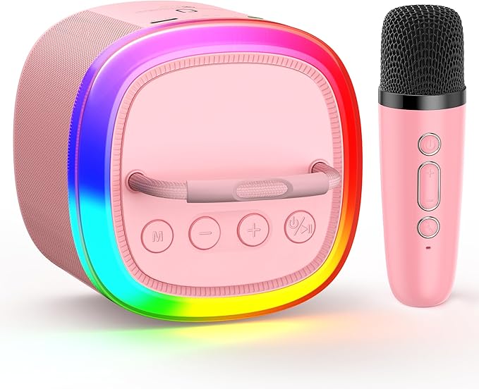 JYX Mini Karaoke Machine for Kids, Portable Bluetooth Karaoke Speaker Unpowered Cabinets with 1 Wireless Microphones and Party Lights for Adults, Birthday Gifts for Girls Boys Family Home Party(Pink)