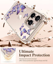 Load image into Gallery viewer, GVIEWIN for iPhone 16 Pro Max Case with Screen Protector &amp; Camera Lens Protector, [Military Grade Protection] Clear Shockproof Slim Floral Phone Cover for Women Girls 6.9" (Alluring Butterfly/Purple)
