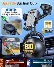 Load image into Gallery viewer, HTU 2024 Best Car Phone Holder Mount ?80+LBS Strongest Suction &amp; Military 5-in-1? Universal Upgraded Dashboard Windshield Vent Truck Stand for iPhone 16 15 14 Android?Patent &amp; Safety Certs?, Grey
