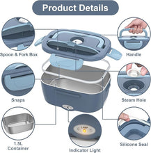 Load image into Gallery viewer, Vabaso Electric Lunch Box Food Heater, Electric Heating Lunch Boxes Lunch for Adults/Men/Truck/Car/Work, 80W 1.5L Removable 304 Stainless Steel Container, 110V/12V/24V, with Fork &amp; Spoon
