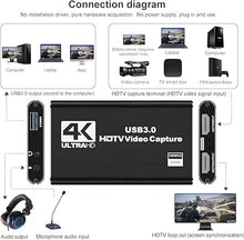 Load image into Gallery viewer, 4K HDMI Capture Card for Streaming, Full HD 1080P 60FPS Capture USB 3.0 Audio Video Capture Card,for Switch/PS4/PS5/Xbox, Plug and Play, Works on Laptop, PC, Mac
