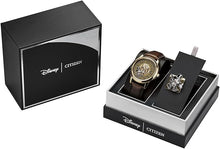 Load image into Gallery viewer, Citizen Eco-Drive Special Edition Disney 100 Mickey Mouse Fan Fare Gold Stainless Watch and Pin Box Set, Brown Leather Strap (Model: AW1783-43W)
