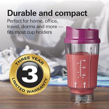 Load image into Gallery viewer, Hamilton Beach Portable Blender for Shakes and Smoothies with 14 Oz BPA Free Travel Cup and Lid, Durable Stainless Steel Blades for Powerful Blending Performance, Raspberry (51131)
