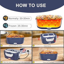 Load image into Gallery viewer, Electric Lunch Box Food Heater - 3 in 1 Portable Leakproof Heated Lunch Box for Car/Home/Adults with 1.5L Removable 304 Stainless Steel Container, Max 80W, 12V/24V/110V (DarkBlue)
