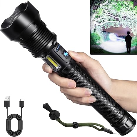 Flashlights High Lumens Rechargeable, Super Bright 990000 Lumens Flashlights with USB Cable, Brightest LED Flashlight for Emergencies, High Powered Flash Light IPX6 Waterproof 7 Light Modes Zoomable