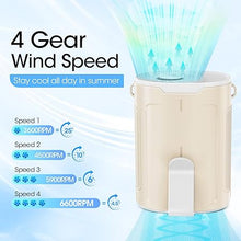 Load image into Gallery viewer, 2024 AI Portable Fan Rechargeable, 4 Speeds 6600RPM Strong Airflow, Personal Waist Fan with up to 25H of Working Time, Hanging Neck Fan, Wearable Belt Fan for Camping, Outdoor, Jobsite - Champagne
