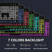 Load image into Gallery viewer, MARVO Large Print Backlit Keyboard, WK712 Wired Computer Keyboard with 7 Colors &amp; 11 Modes Backlight, Silent Light Up Keyboard with Tablet Phone Holder, Full-Size Gaming Keyboard for Windows, Mac

