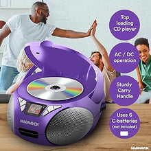 Load image into Gallery viewer, Magnavox MD6924 Portable Top Loading CD Boombox with AM/FM Stereo Radio in Black | CD-R/CD-RW Compatible | LED Display | AUX Port Supported | Programmable CD Player | (Purple)
