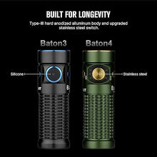 Load image into Gallery viewer, OLIGHT Baton4 Rechargeable EDC Flashlight, LED Pocket Flashlight 1300 Lumens with Magnetic Charging Cable, Small Powerful Bright Flashlight IPX8 Waterproof for Home, Camping and Emergencies (OD Green)
