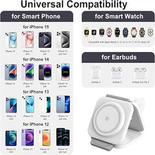 Load image into Gallery viewer, Wireless Charging Station for Apple Multiple Devices - 3 in 1 Foldable Magnetic Wireless Charger - Travel Charging Pad for iPhone 16 15 14 13 12 Pro Max Plus Watch &amp; AirPods (White)
