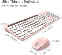 Load image into Gallery viewer, LeadsaiL Wireless Keyboard and Mouse Combo, Full-Sized Ergonomic Computer Keyboard with Phone Tablet Holder, 2.4GHz Silent Cordless Keyboard Mouse Set for Windows Laptop, PC, Desktop - Pink
