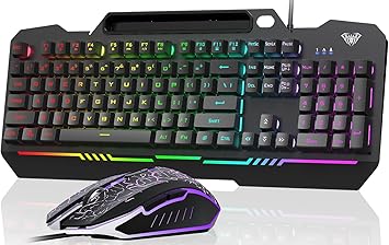 AULA Gaming Keyboard, T102 104 Keys Gaming Keyboard and Mouse Combo with RGB Backlit, All-Metal Panel, Anti-Ghosting, PC Gaming Keyboard and Mouse, USB Wired Keyboard Mouse for MAC Xbox PC Gamers