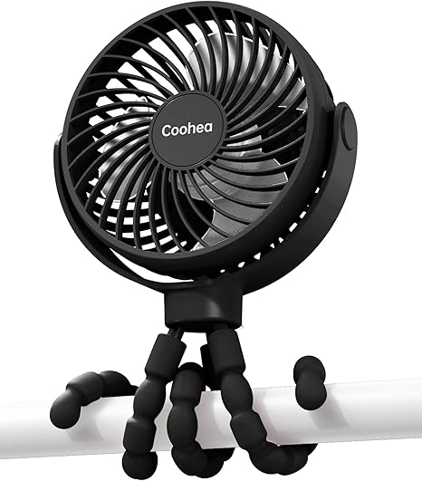 Stroller Fan Battery Operated Portable Fan USB Rechargeable Small Fan with Flexible Tripod Cooling Fan Clip on for Baby Stroller Car Seat Bike Golf Cart Beach Trip Outdoor, 3 Speeds Wind, Black