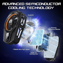 Load image into Gallery viewer, Cell Phone Cooler for Gaming, Mobile Phone Cooling Fan with Dual Mode/Temperature Display/LED Light/Ultra Quiet, Supports Devices for 67-88mm Width iOS/Android,Cellphone Gaming, Live Streaming
