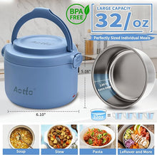 Load image into Gallery viewer, Aotto Electric Lunch Box, 32 oz Portable Food Warmer Heater, Lunch Warmer Portable for Work/Office/Car/Travel 12V/24V/110V 3-in-1, Warming Soup &amp; Meal, Spill-Free, Men &amp; Women&#39;s Gifts, Blue
