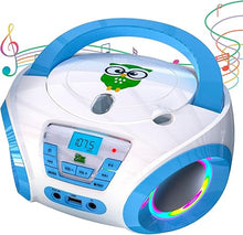 Load image into Gallery viewer, Tunes Kids Boombox CD Player for Kids - NEW 2023 - FM Radio - Batteries Included - Cute white Radio cd Player with Speakers for Kids and Toddlers - Blue
