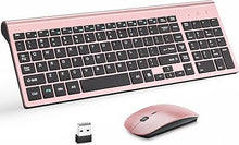 Load image into Gallery viewer, Wireless Keyboard and Mouse with Mouse Pad Ultra Slim Combo, MOOJAY 2.4G USB Quiet Compact Scissor Switch Keyboard Mice Set with Cover, 2 AA and 2 AAA Batteries, for Laptop/PC/Windows-Rose Gold Black
