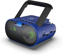 Load image into Gallery viewer, Riptunes Portable CD Player Boombox AM FM Radio, Bluetooth, USB, Aux-Input, MP3 CD Stereo Sound with Bass Boost, Party Lights, Headphone Jack, Backlit LCD Display, with Remote, Blue
