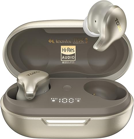 TOZO Golden X1 Wireless Earbuds Balanced Armature Driver and Hybrid Dynamic Driver, Bluetooth Headphones OrigX Pro, LDAC & Hi-Res Audio Wireless, Noise Cancellation Headset Champagne