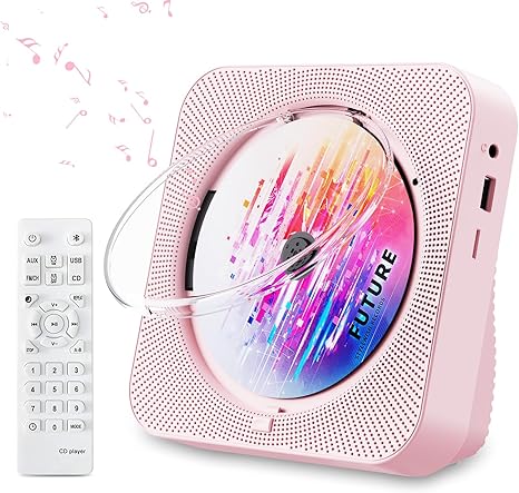 CD Player Portable Bluetooth 5.1 Desktop CD Player with HiFi Sound Speakers,Remote Control,Dust Cover,LED Display,Boombox FM Radio,USB/AUX for Home,Kids (Pink)