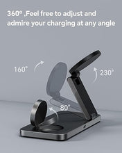 Load image into Gallery viewer, 3 in 1 Wireless Charging Station for Apple Devices, Foldable Magnetic MagSafe Charger Stand for iPhone 16/15/14/13/12 Series, Apple Watch, and AirPods (Black)
