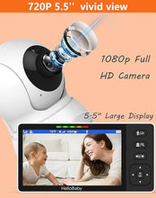 Load image into Gallery viewer, HelloBaby 720P 5.5&#39;&#39; HD Baby Monitor with Camera and Audio No WiFi, Video Baby Monitor, Remote Pan Tilt Zoom Wide View Range, 1080P Infant Camera, Night Light, Hack Proof, 4000mAh Battery, 1000ft
