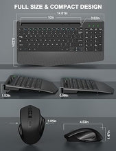 Load image into Gallery viewer, Wireless Keyboard and Mouse Combo, Ergonomic Keyboard with Wrist Rest, Phone Holder, Sleep Mode, 2.4G Lag-Free Rechargeable Compact Silent Cordless Keyboard Mouse for Windows, Mac, Laptop, PC (Black)
