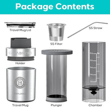 Load image into Gallery viewer, CASABREWS Portable Coffee Maker, 2 in 1 Small Travel Coffee Machine for K Cup Pod or Ground Coffee, Quick Coffee Press Kit with Stainless Steel Coffee Cup, Cup Lid, Straw and Storage Bag
