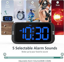 Load image into Gallery viewer, Digital Dual Alarm Clock for Bedroom, Easy to Set, 0-100% Dimmer, USB Charger, 5 Sounds Adjustable Volume, Weekday/Weekend Mode, Snooze, 12/24Hr, Battery Backup, Compact for Bedside(Blue)
