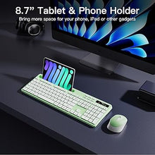 Load image into Gallery viewer, Wireless Keyboard and Mouse Combo, Soueto 2.4G Full-Sized Computer Keyboard with Phone Tablet Holder, 22 Multimedia Shortcuts, Numeric Keypad, 6 Button Silent Mouse for Windows, Mac (Light Green)
