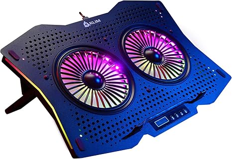 KLIM Halo RGB Laptop Cooling Pad - New 2023 - LCD Display Gaming Laptop Cooler - Quiet Laptop Stand with Fan - Compatible up to 17