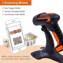 Load image into Gallery viewer, Symcode Wireless 2D Bluetooth Barcode Scanner with Stand, 3 in 1 Bluetooth &amp; 2.4GHz Wireless &amp; USB Wired Connection, Industrial Dustproof and Waterproof, QR Image Bar Code Reader with Vibration Alert
