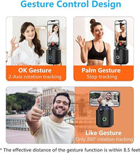 Load image into Gallery viewer, Auto Face Tracking Tripod 360°Rotation,2-Axis Auto Tracking Phone Holder,No App,Phone Camera Stand with Gesture Control,Rechargeable Smart Phone Stand for Live Vlog Video Streaming,Black

