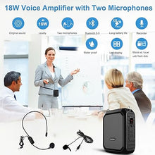 Load image into Gallery viewer, Bluetooth Voice Amplifier with Lapel Mic/Microphone Headset-18W IPX5 Waterproof Small Megaphone Speaker Pa System, Portable Microphone and Speaker for Teachers Tour Guide 800Plus
