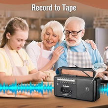 Load image into Gallery viewer, Gelielim Cassette Tape Player Bluetooth Boombox, Cassette Player AM/FM/SW Radio Stereo, Tape Player/Recorder with 8W Speaker and Earphone Jack, USB/TF Card Player, AC Powered or Battery Operated
