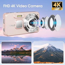 Load image into Gallery viewer, 4K Digital Camera, 64MP Auto Focus Vlogging Camera with 64GB SD Card, 18X Digital Zoom Compact Camera for Photography, Point and Shoot Video Camera for Teens Boys Girls, Pink
