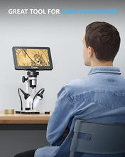 Load image into Gallery viewer, 7&#39;&#39; Digital Microscope 1200X,Dcorn 12MP 1080P Photo/Video Microscope for Adults Soldering Coins,Metal Stand,Wired Remote,10 LED Fill Lights,PC View,Windows/Mac Compatible
