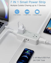 Load image into Gallery viewer, Ultra Thin 5FT Flat Extension Cord, TESSAN Surge Protector Flat Plug Power Strip 4 Wide Spaced AC Outlets 3 USB, 900 Joules Protection, Suitable for Home Office Dorm
