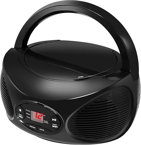 GPX Portable Bluetooth FM Radio Boombox and CD Player, Black (BCB119B)